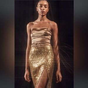 NWT Reformation Galaxy Skirt Gold Sparkle Sequin | Size Small